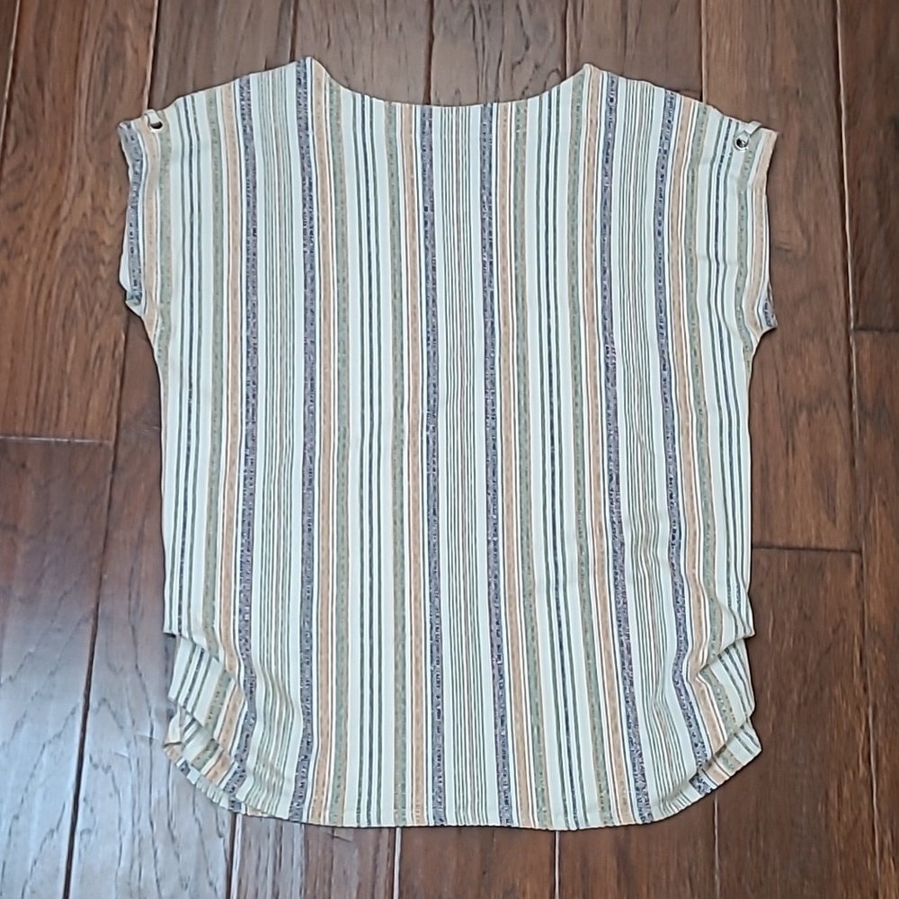 Cure. Colorful Vertically Striped Ribbed Top with Side Ruching size 1XL - Picture 2 of 9